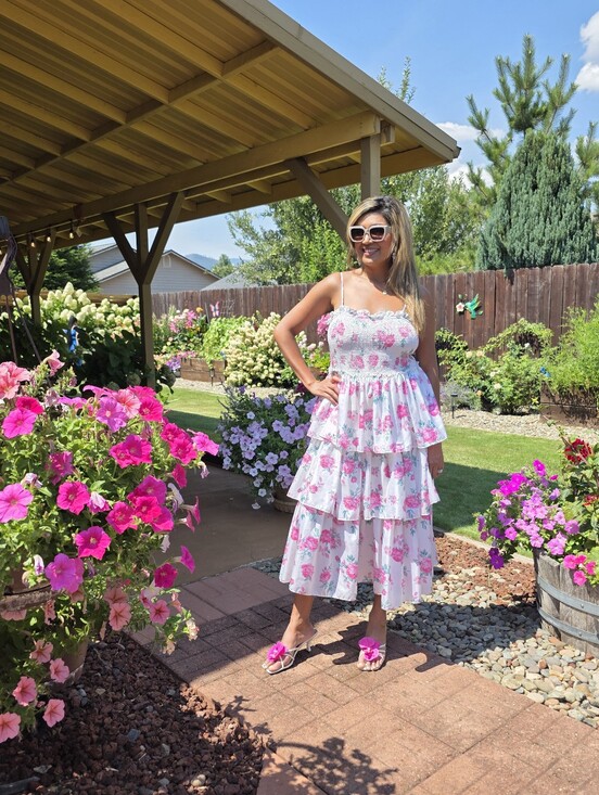 LoveShackFancy Dresses & Skirts - LoveShackFancy White Midi Dress with Pink Floral Print